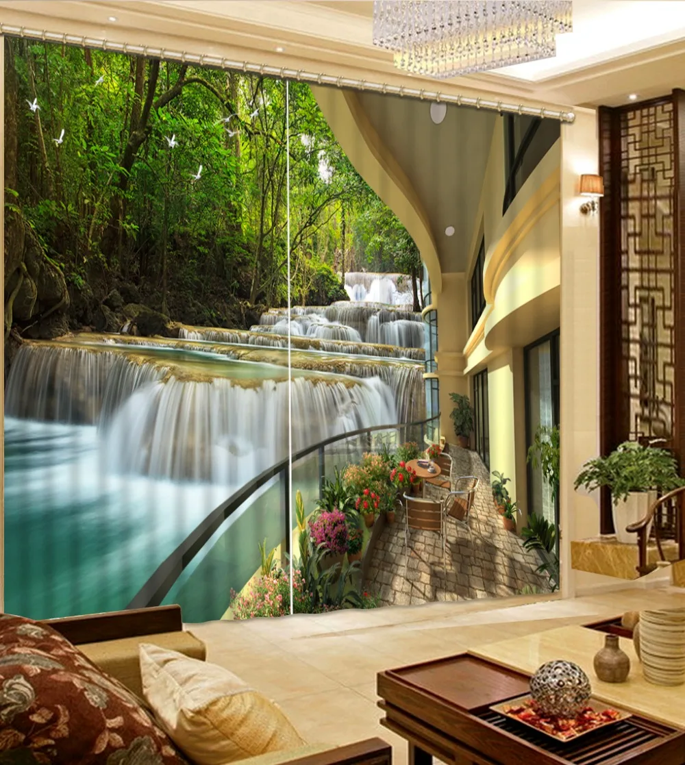Роскошные занавески на балкон водопады пейзаж 3d окна для гостиной декоративные с