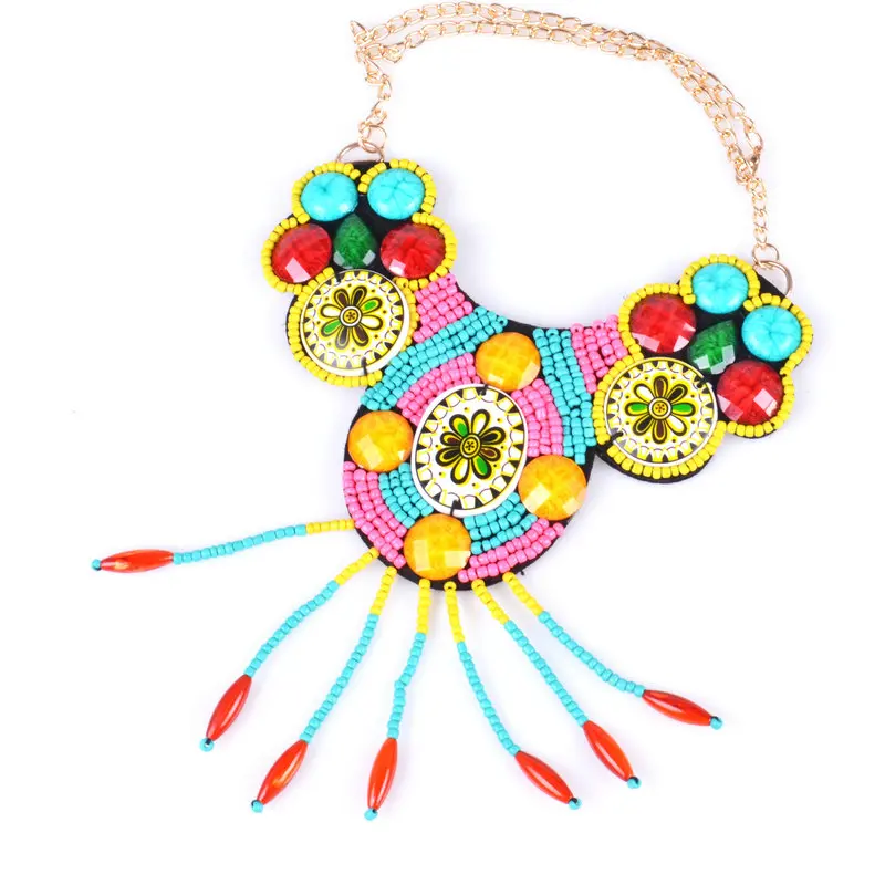 Ручной работы вышивка бисера ожерелье Этнический узор Бисероплетение большое