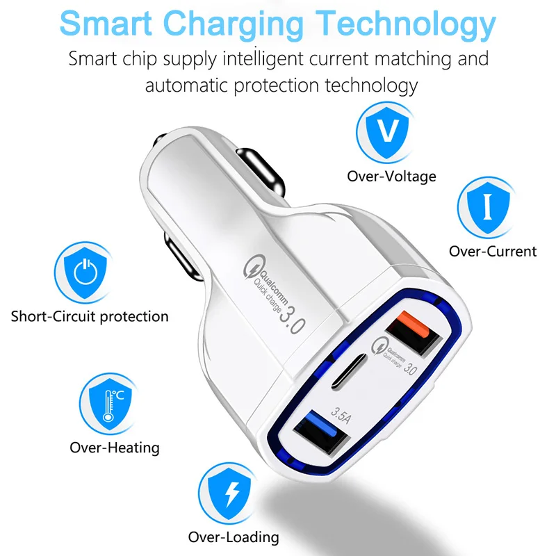 Автомобильное зарядное устройство PD QC3.0 с двумя портами USB для Samsung Galaxy 3.5A