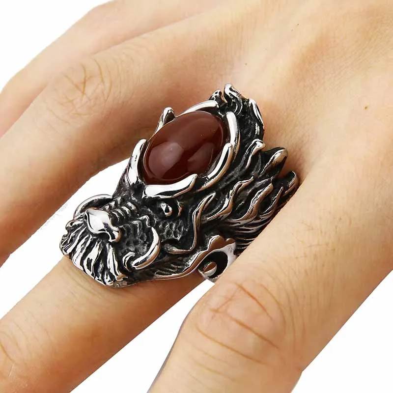 Мужское Винтажное кольцо с головой дракона из нержавеющей стали|cats eye ring|ring forbiker