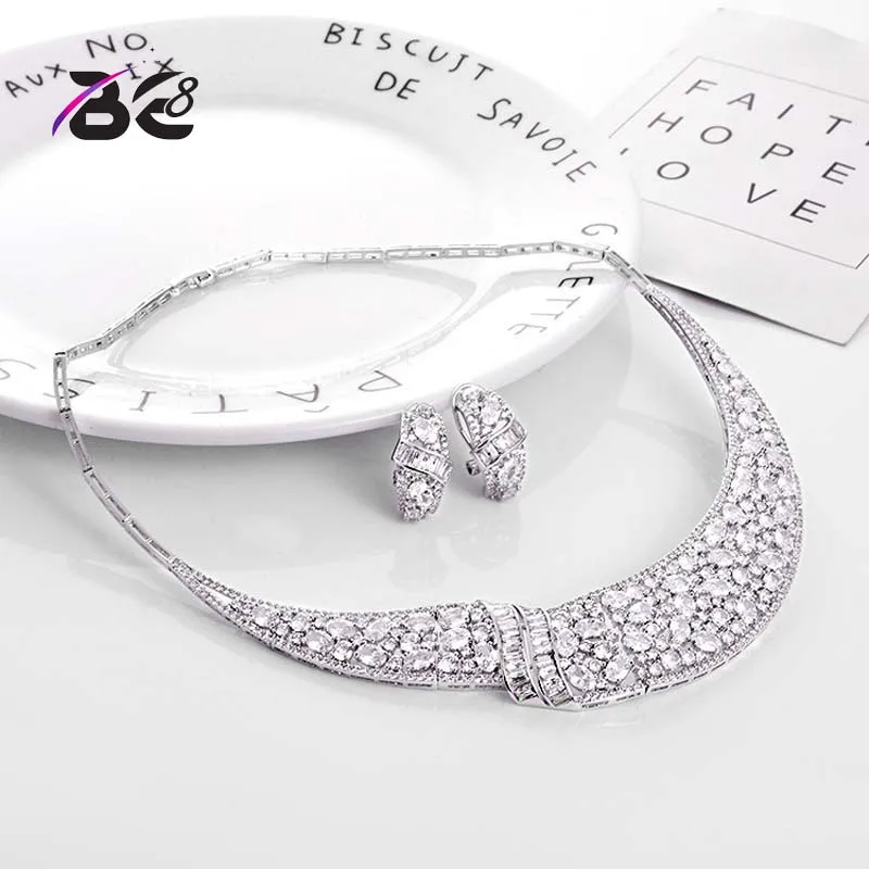 BE8 Brilliant Cubic Zirconia Bridal Jewelry Set For Women New Fashion Dubai Choker Necklace Sets Dress Accessories S-021 | Украшения и