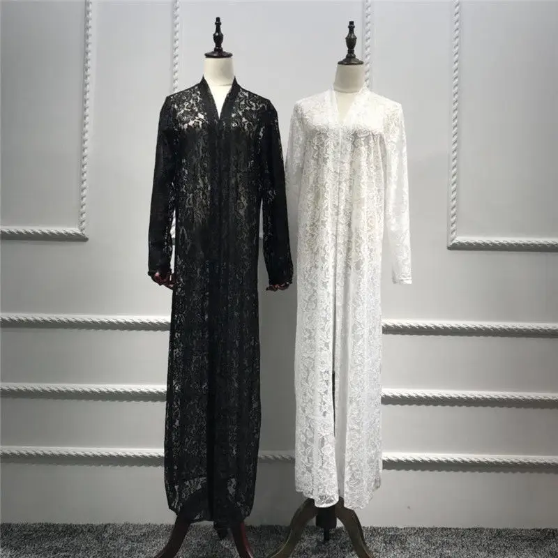 Передняя открытая Абая в Дубае кимоно черное кружевное Макси платье Саудовская