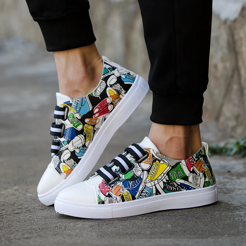 

New Fashion Unisex Men Shoes Students White Shoes Graffiti Printing Vulcanized Shoe Spring Autumn Casual Masculino Adult Shoe