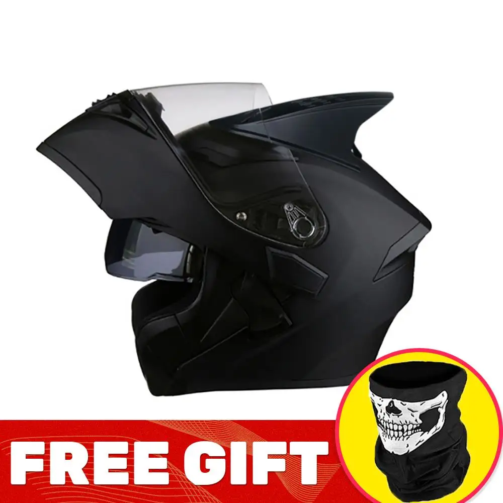 Matte Black Мотоцикл Jiekai шлем флип-ап мотоциклетный шлем с внутренним полнолицевым шлемом солнцезащитный козырек с двойными линзами светильник - Цвет: Matte Black