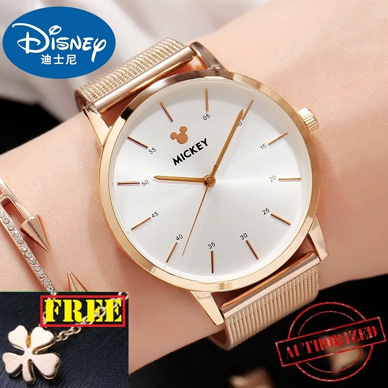 Новые оригинальные женские часы Disney цвета розового золота водонепроницаемые