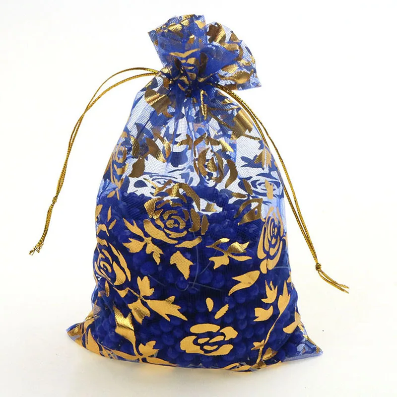 royal blue-gold rose 15x20 17x23 сумки из органзы с розовым сердцем 100 шт. изысканные ювелирные изделия Упаковка Сумки для свадебной вечеринки Подарочная сумка на шнурке W14 - Цвет: royal blue-gold rose