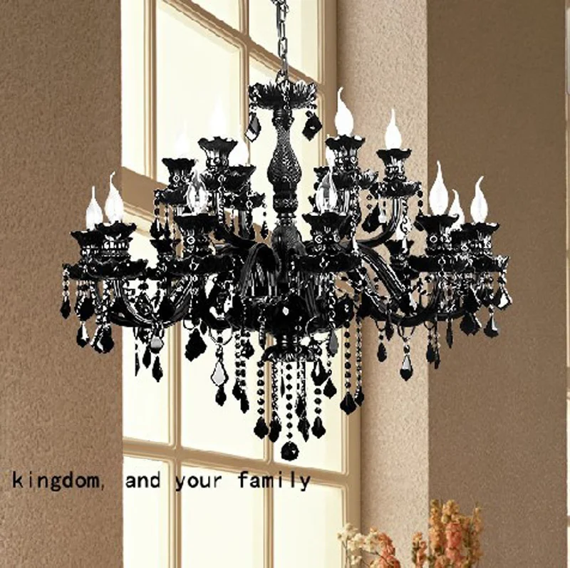 저렴한 레트로 카페 바 블랙 샹들리에 크리스탈 펜던트 매달려 조명 15 팔 크리스털 Lustres Led 루미나리아 호텔 거실 블랙 램프