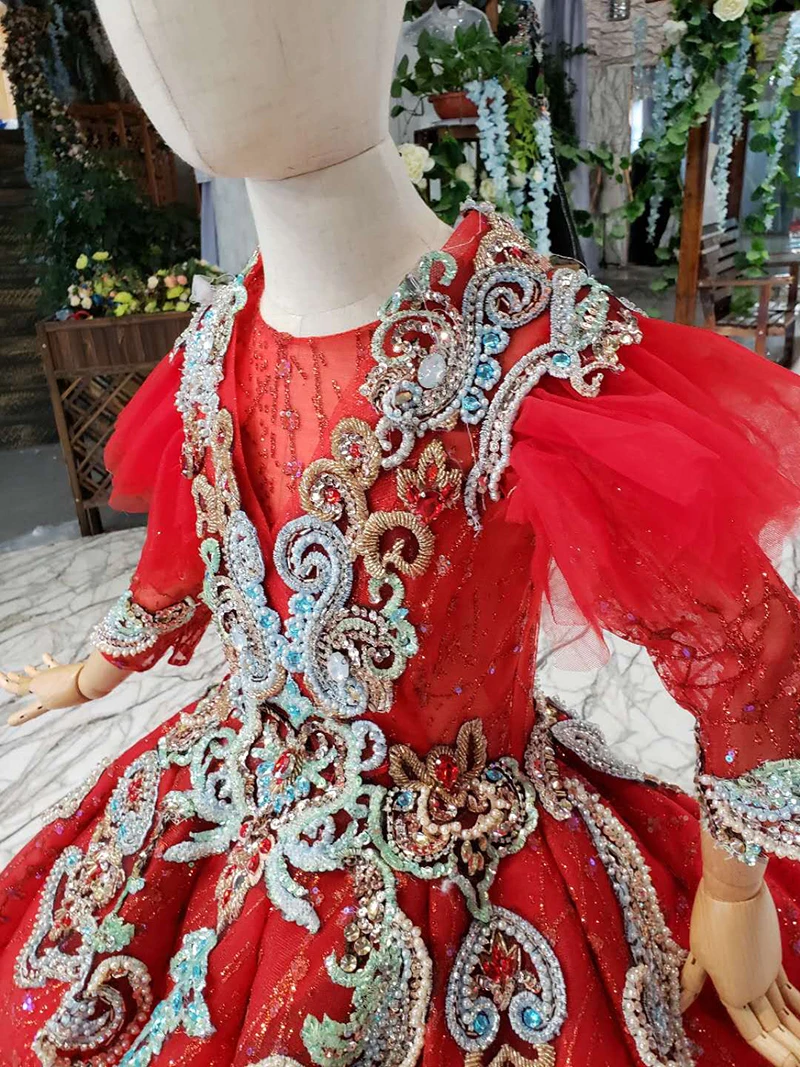 LSS521t красные Винтажные Платья с цветочным узором для девочек на свадьбу бальное