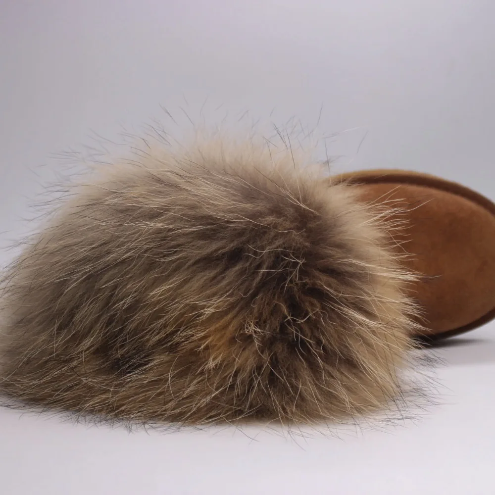 Модные зимние сапоги с мехом енота наивысшего качества женские из натуральной