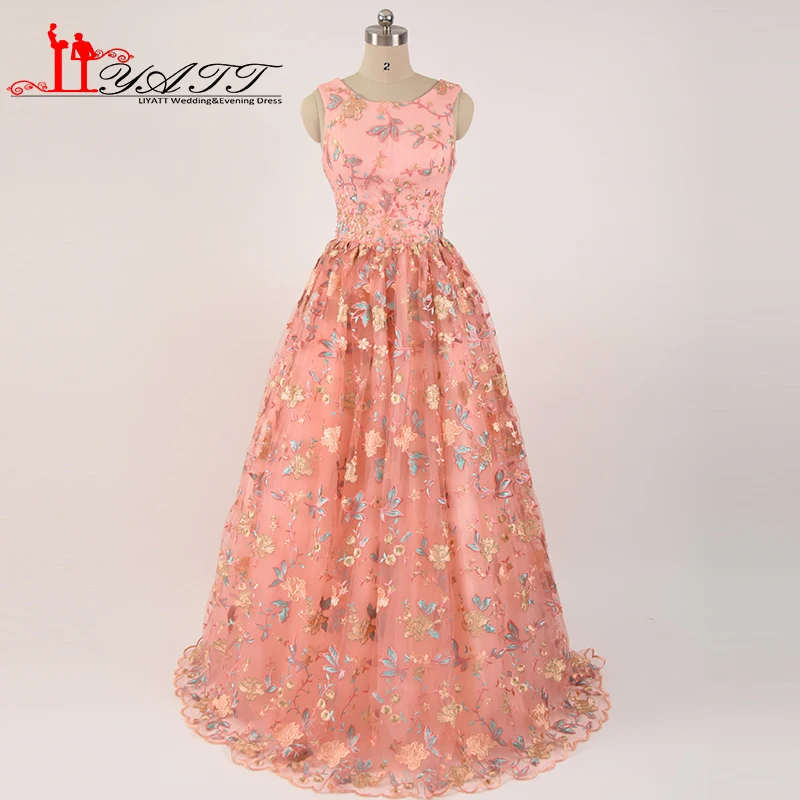 LIYATT Настоящее фото vestido de festa Персиковое Розовое Бальное Платье с круглым вырезом