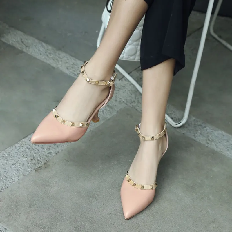 plus size 34-43 Summer High Heel Women's Sandals Fashion Rivets Buckle Strap Pointed Toe Sexy Heels Woman Party Pumps Footwear