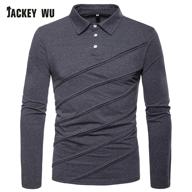JACKEYWU мужская рубашка поло 2019 модная однотонная с длинным рукавом хлопковая