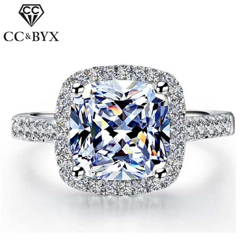 Женское кольцо из серебра 925 пробы с квадратным фианитом|engagement ring|fashion engagement