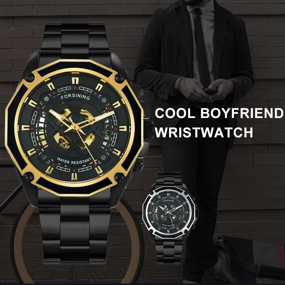 FORSINING лучший бренд класса люкс Скелет Золотые часы Для мужчин Авто Механические