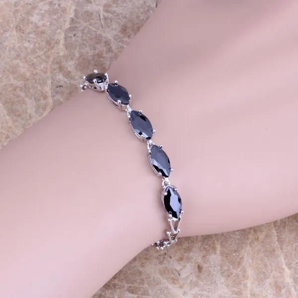 Модный черный кубический цирконий посеребренный браслет-цепочка 7 дюймов S0335 |
