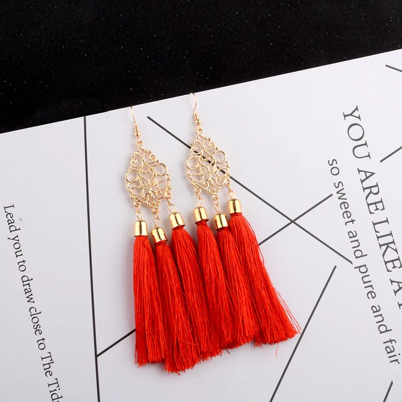 3 цвета цветок длинной кисточкой Серьги модные вечерние подарок богемный сплав