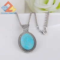 new arrival pendant fashion green natural stone tibetant crystal blue statement necklace jewelry for women