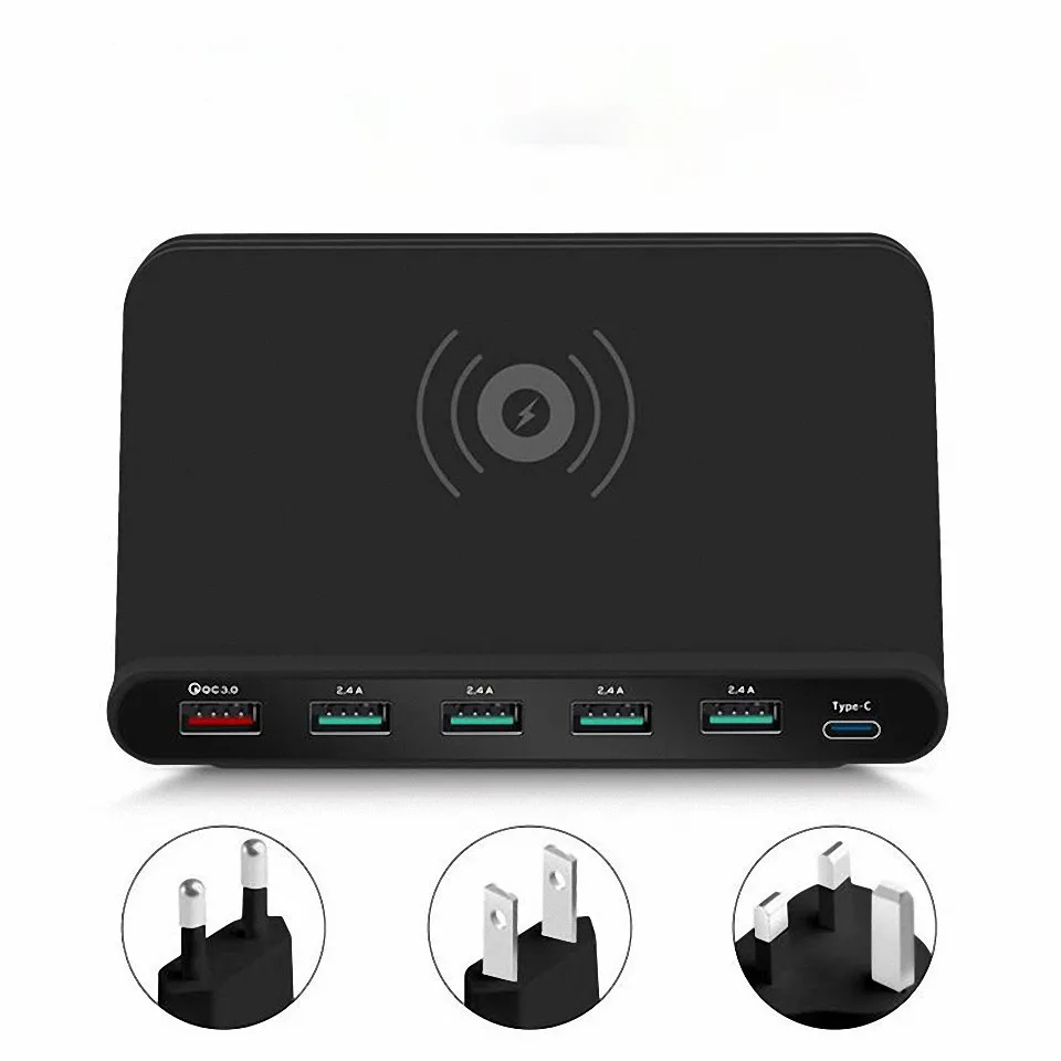 Universal Qi Fast Wireless Charger 5 Port USB Cargador Inalambrico Quick Charge 3.0 Chargeur For Iphone Samsung Xiaomi Movil | Мобильные