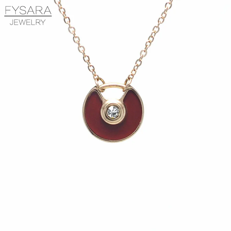 FYSARA модный Цепочки и ожерелья 316L Нержавеющая сталь круглый белый/черный в виде ракушки блюдце кулон в случае если у вас возникают какие-либо сложности с CZ цирконием, любовь Цепочки и ожерелья для женщин