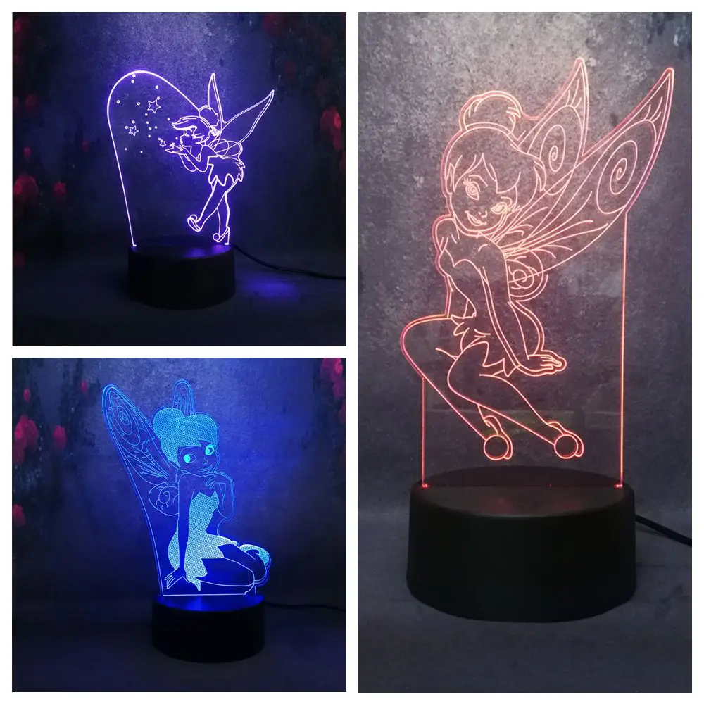 Милый эльф девочка фея Динь RGB лампа для зарядки 3D led многоцветная Новинка