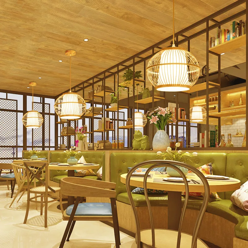 Бамбуковая люстра индивидуальная для сада спальни чайного домика лампа фонарик