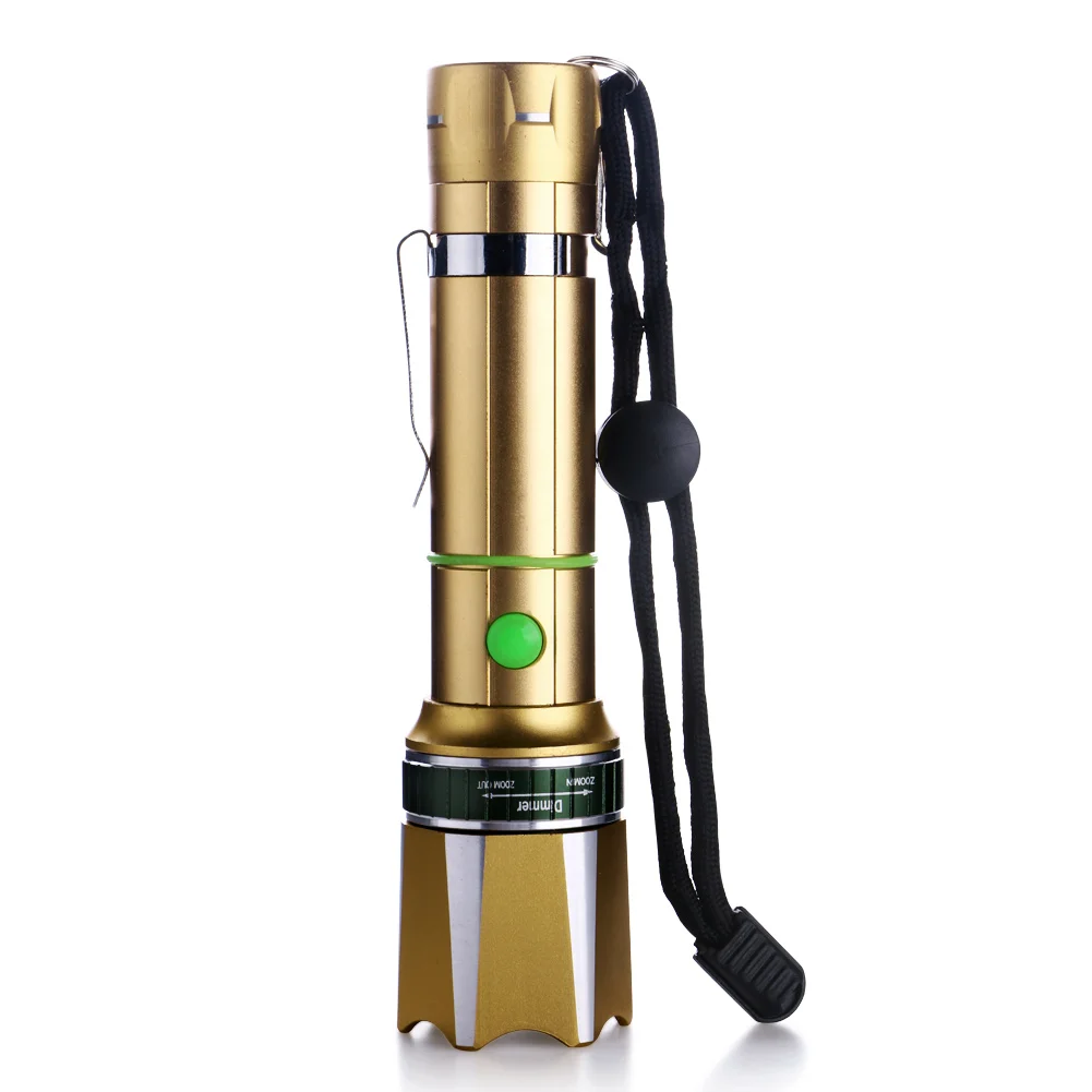 

Excellent Quality 3000 Lm T6 LED Adjustable Focus Flashlight Torch Gold+EU Charger Popular