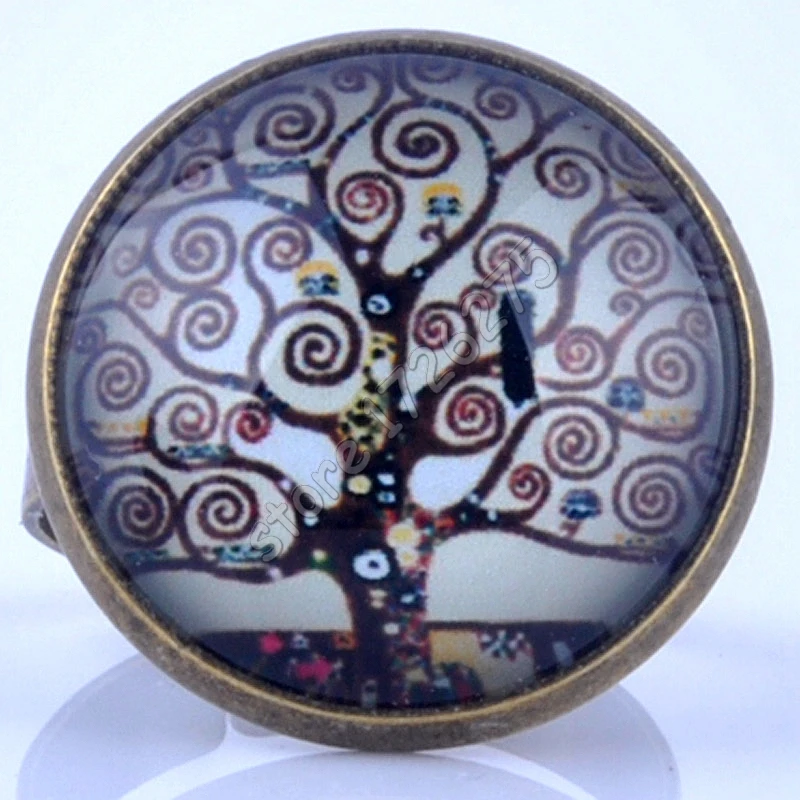 Регулируемые кольца индивидуальное Дерево жизни изображение стеклянный кабошон