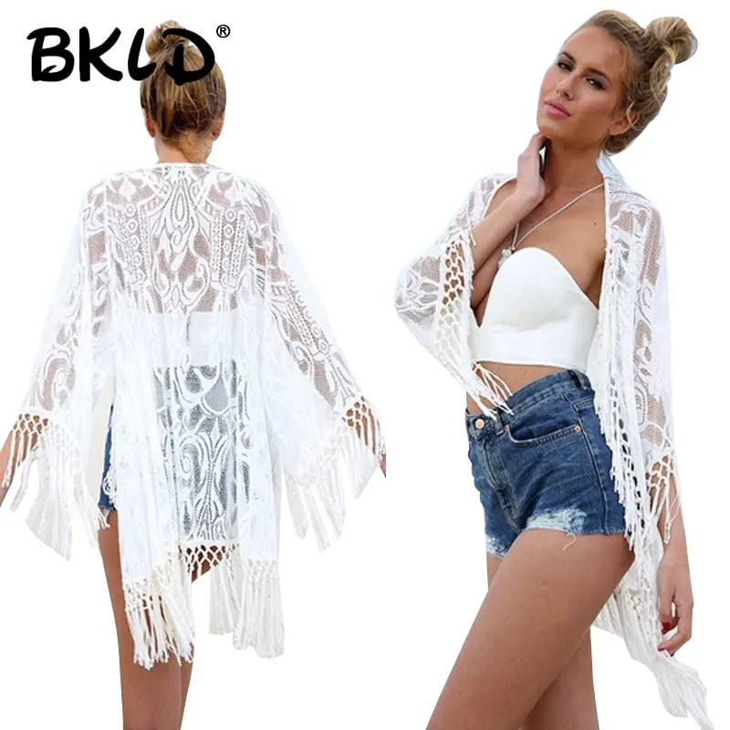 BKLD летняя блузка Femme 2018 Весенняя женская верхняя одежда кружевное пляжное кимоно