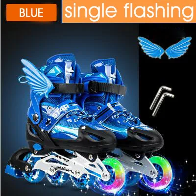 single-bscb-Blue Новые детские роликовые коньки для мальчиков и девочек, регулируемый размер, мигающие ботинки для катания на роликах для детей - Цвет: single-bscb-Blue