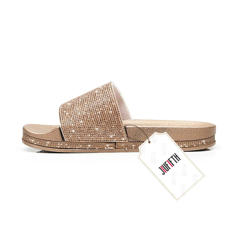 Женские шлепанцы со стразами Вьетнамки летние женские Стразы для ногтей пляжные