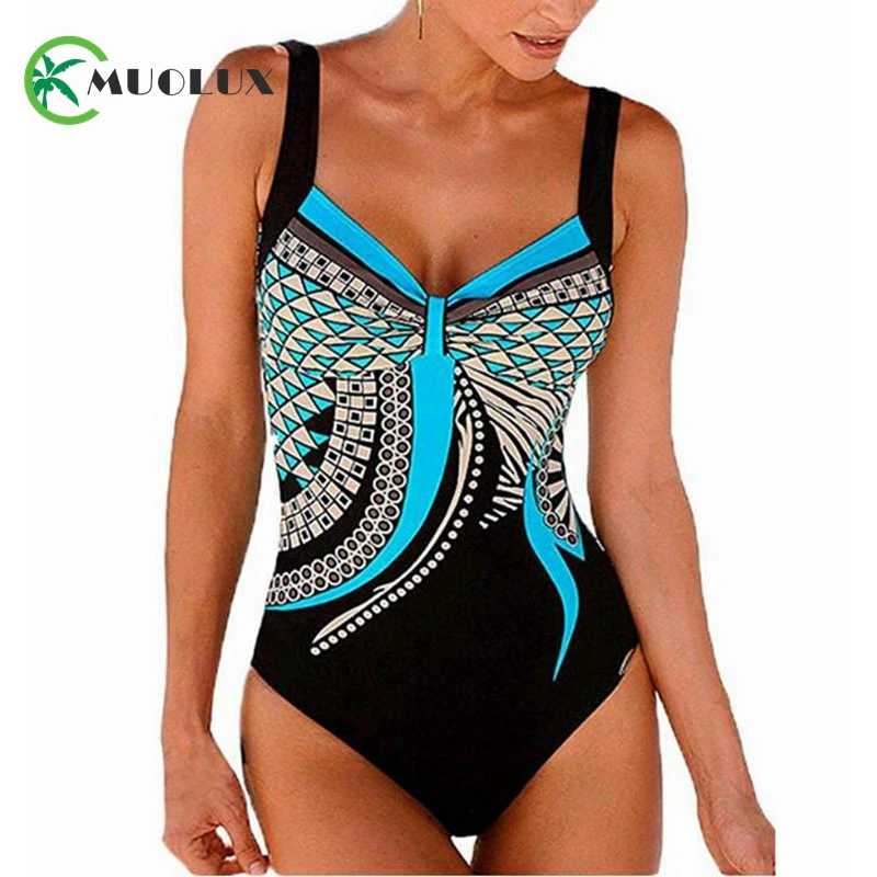 Винтажный купальник с цветочным принтом размера плюс Цельный для женщин 2020 пуш