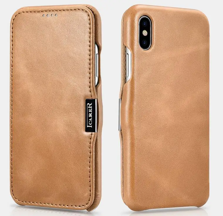 ICarer винтажная серия боковой открытый Кожаный чехол-книжка для iPhone11 PRO MAX X XS XR чехол из натуральной кожи - Цвет: Хаки