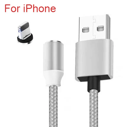 Silver For iPhone Sarika S03 светодиодный магнитный кабель, Магнитный зарядный кабель для iPhone 5, 5S, 6, 7, X, 11 Pro, максимальная быстрая зарядка, магнитный кабель Micro usb type-c - Цвет: Silver For iPhone