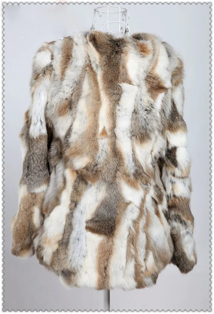 Женское пальто из натурального кроличьего меха осенне-зимняя женская меховая