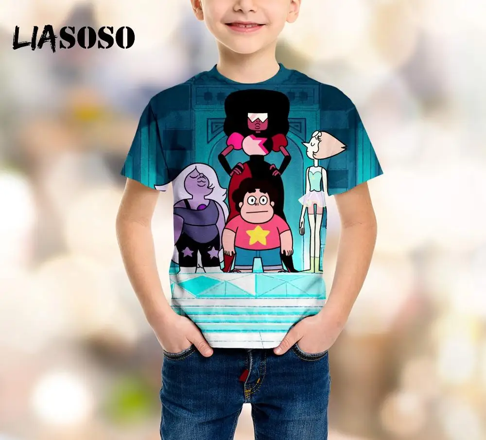 14 LIASOSO Новая детская одежда 3D принт мультфильм аниме Стивен Вселенная футболка Детский свитер для мальчиков и девочек пуловер с короткими рукавами B028 - Цвет: 14