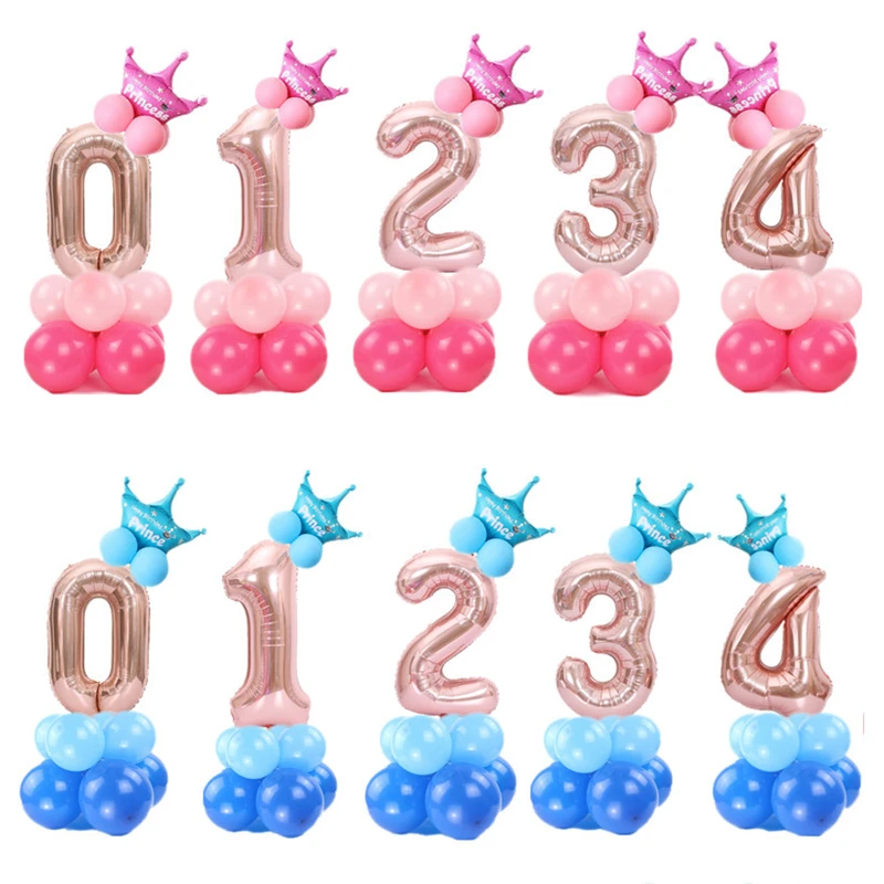 17 шт. шары из синей и розовой фольги для дня рождения цифры детского душа