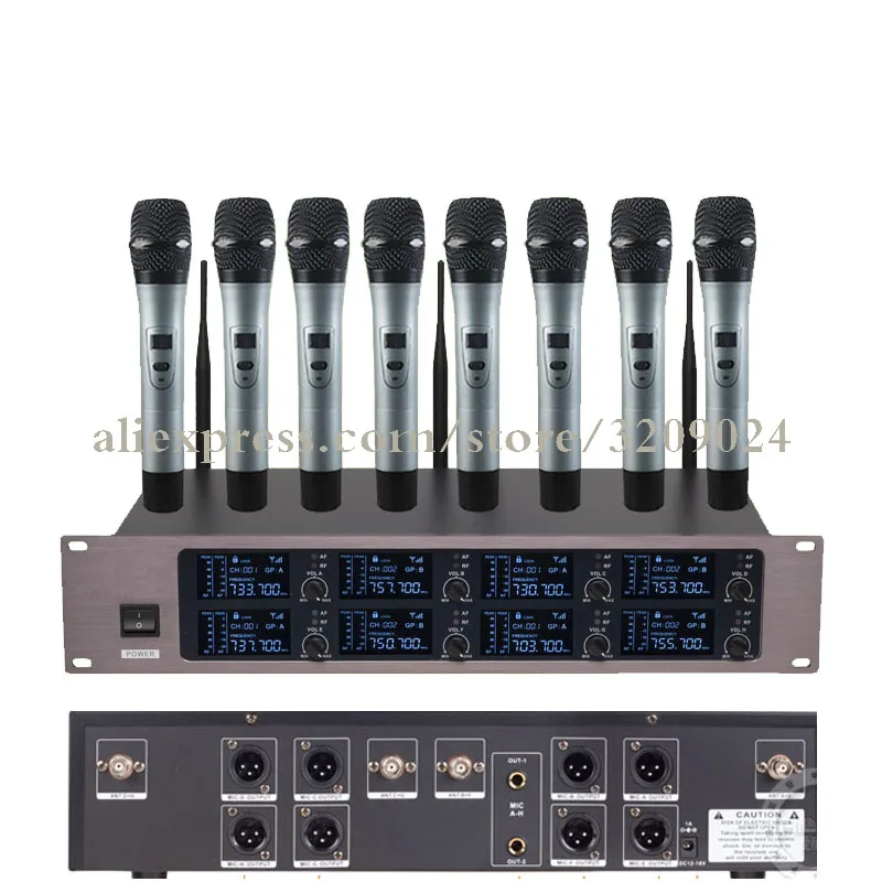 

Professional 8 Handheld Mics UHF 8 Channels Wireless Microphone System 8 Channels Multichannel