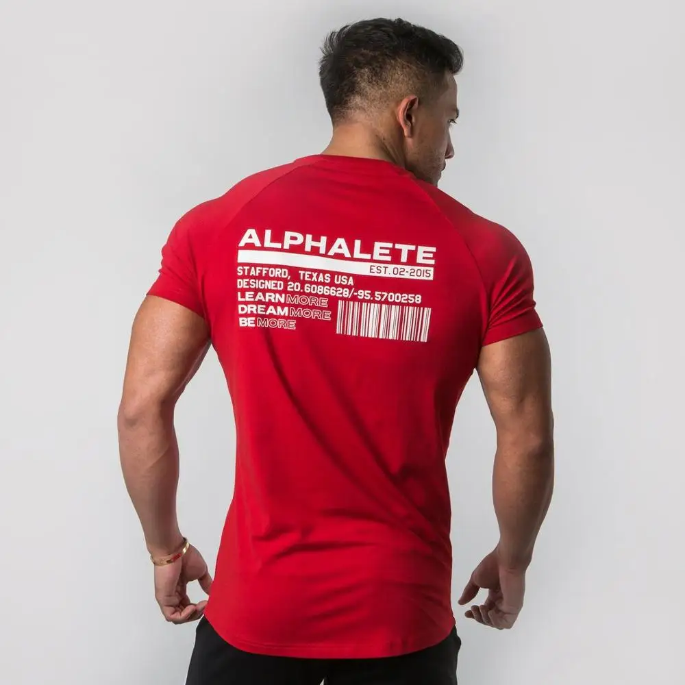 red ALPHALETE летняя Новинка для мужчин тренажерные залы футболка фитнес бодибилдинг тонкие футболки Мода для отдыха с коротким рукавом хлопковые футболки топы - Цвет: red
