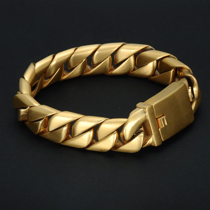 Хип-хоп золотой цвет Снаряженная кубинская звеньевая цепочка браслет тяжелый