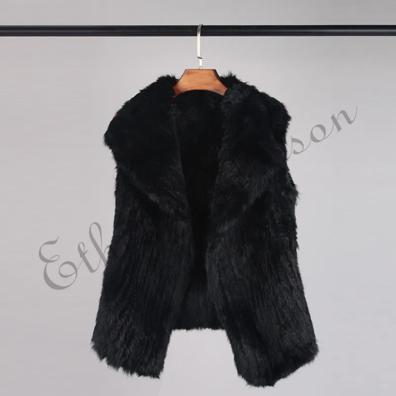 

ETHEL ANDERSON Genuine Knitted Rabbit Fur Vest Women Turn-down Collar Gilet Amazing Gift Waistcoat Casual Wholesale Hot Top