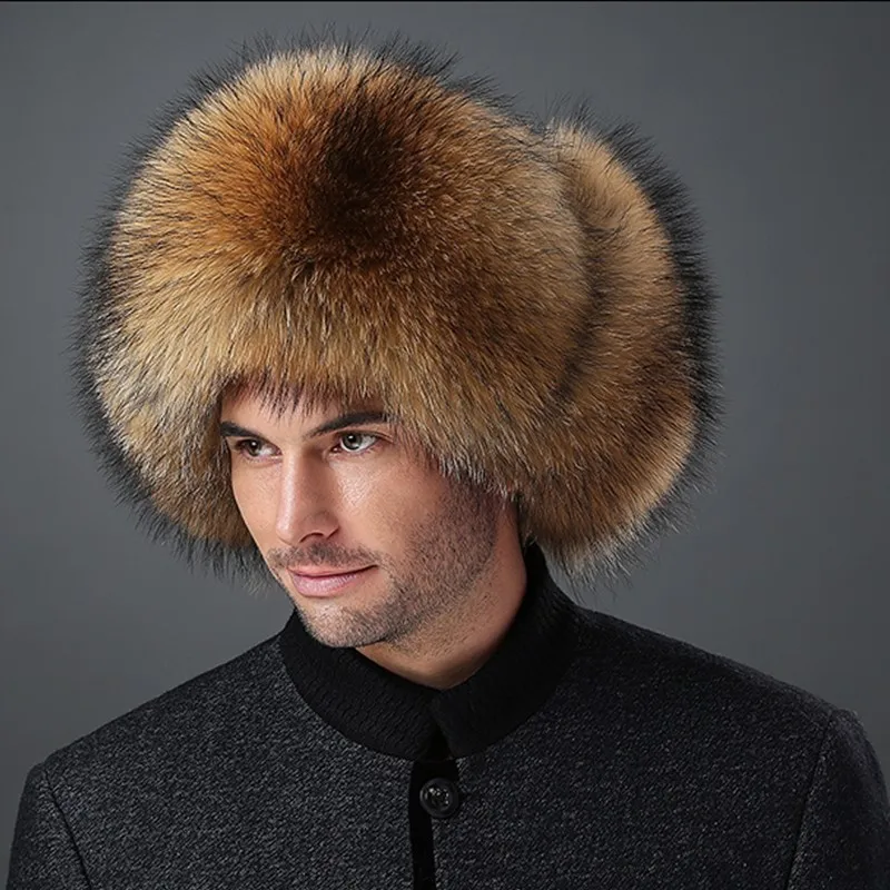 Winter real fox fur hat for men natural raccoon fur hat protect ear warm enough high quality hot sale