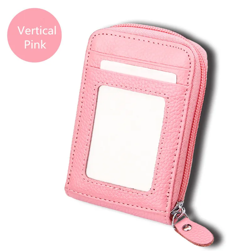 Pink Из натуральной кожи RFID Blocking Wallet кредитные держатель для карт Двойные Короткие клатч женский кошелек Малый футляр для удостоверения личности пакет Для женщин - Цвет: Pink