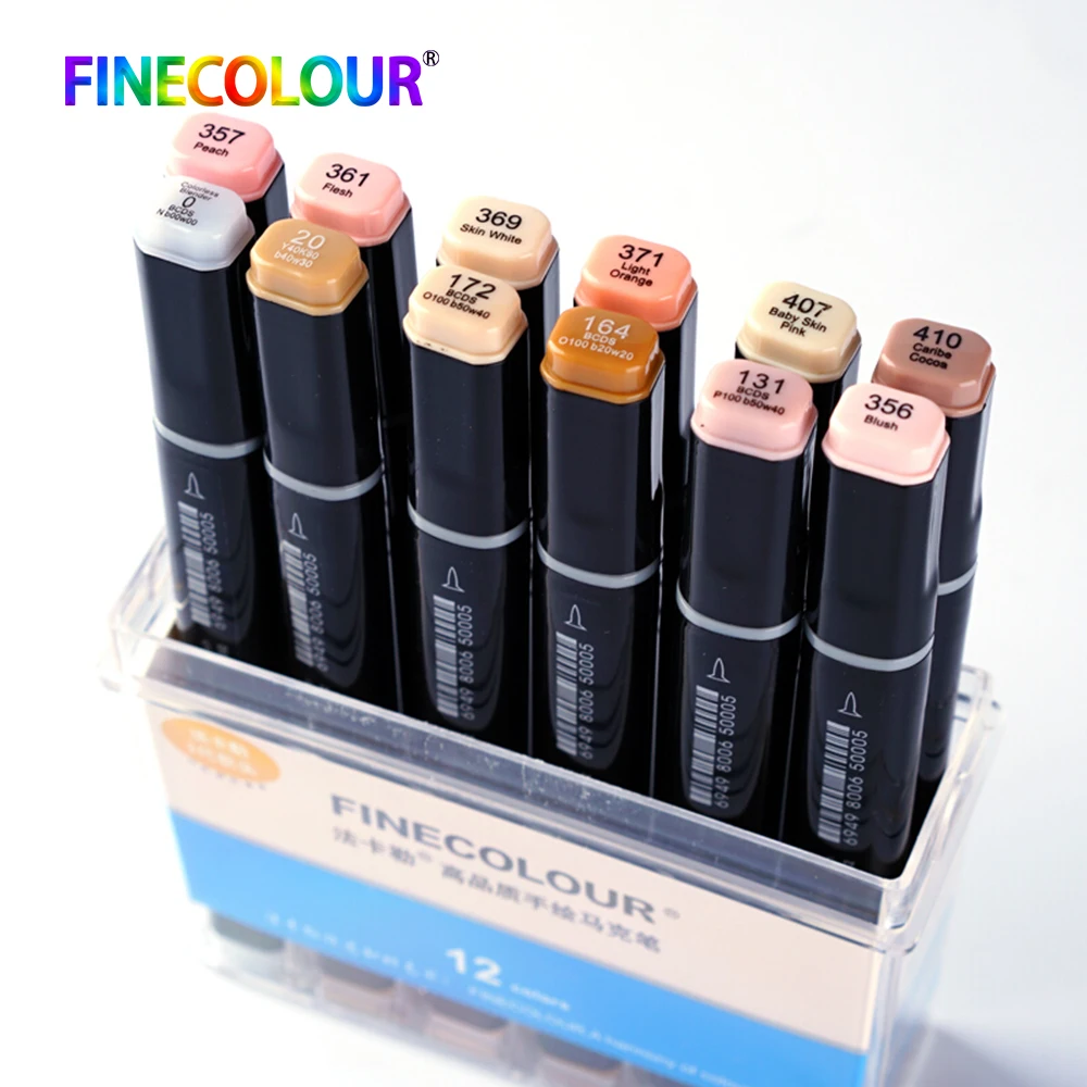 Finecolour 12 шт. двухсторонние перманентные чернила на спиртовой основе маркеры манги