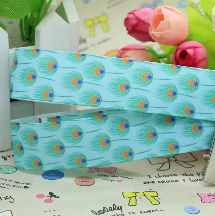 7/8 ''Бесплатная доставка Павлин перо автомобили печатных grosgrain ленты головной