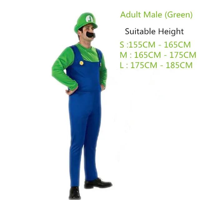 Высокое качество Супер Марио Детский костюм косплей семья Funy Luigi Bros сантехник Пурим костюм нарядное платье Рождественские Вечерние - Цвет: Men
