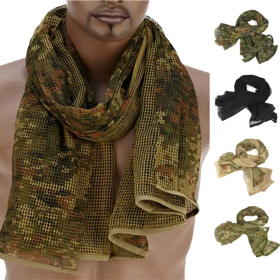 

190*90cm Cotton Military Scarf Men Camouflage Tactical Mesh Scarf Sniper Face Veil Camping Hunting Multi Purpose Hiking Scarf