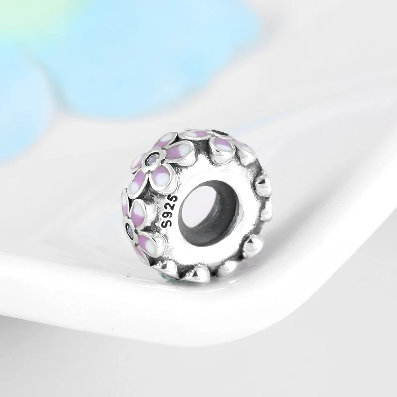 Round Enamel Flowers European Vintage stopper spacer Beads Fit Original Women Bracelet Authentic Silver 925 Charms Diy Jewelry | Украшения
