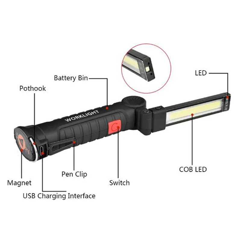 Портативный COB мини светодиодный фонарик с зажимом на ремень Карманный ручной USB