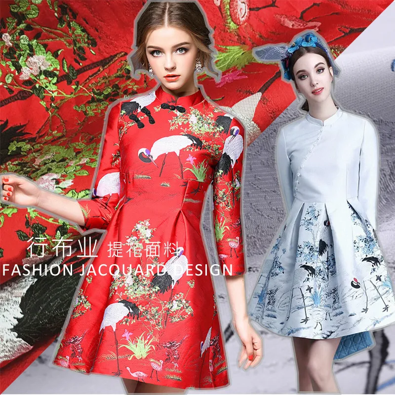 

New Fashion Jacquard Cotton Fabric High-grade Vintage Crane-dyed Jacquard Fabric Dress Cheongsam Fabric Clothes