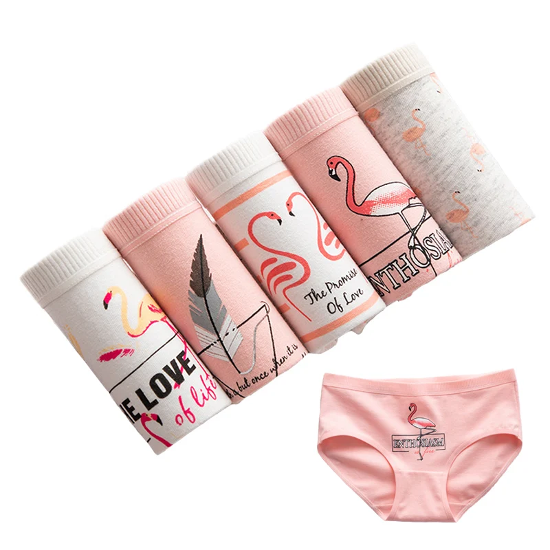 Хлопковое нижнее белье 5 шт./лот женские трусы с фламинго для девочек бесшовные